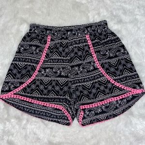 Charlotte Russ black with pink Pom Pom lining boho shorts